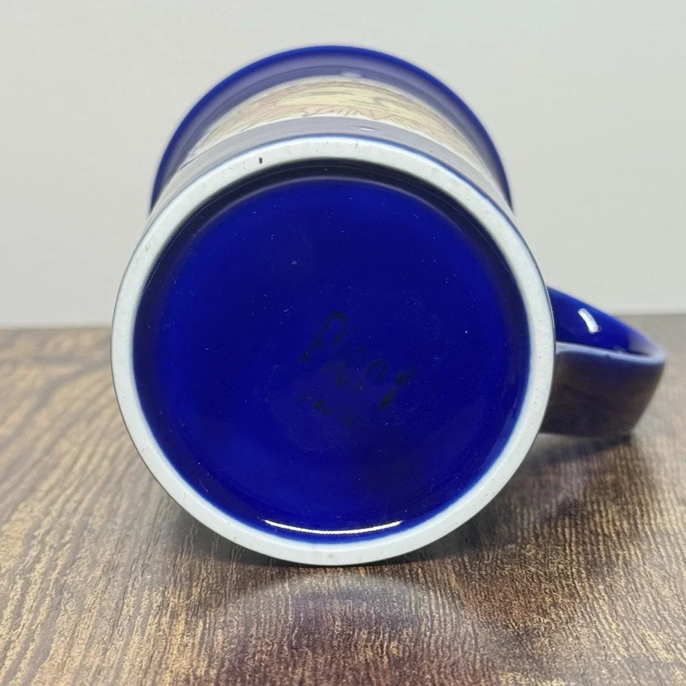 VTG 90s Pier 1 Celestial Sun Cobalt Blue Ceramic 10oz Coffee Mug Cup Whimsical